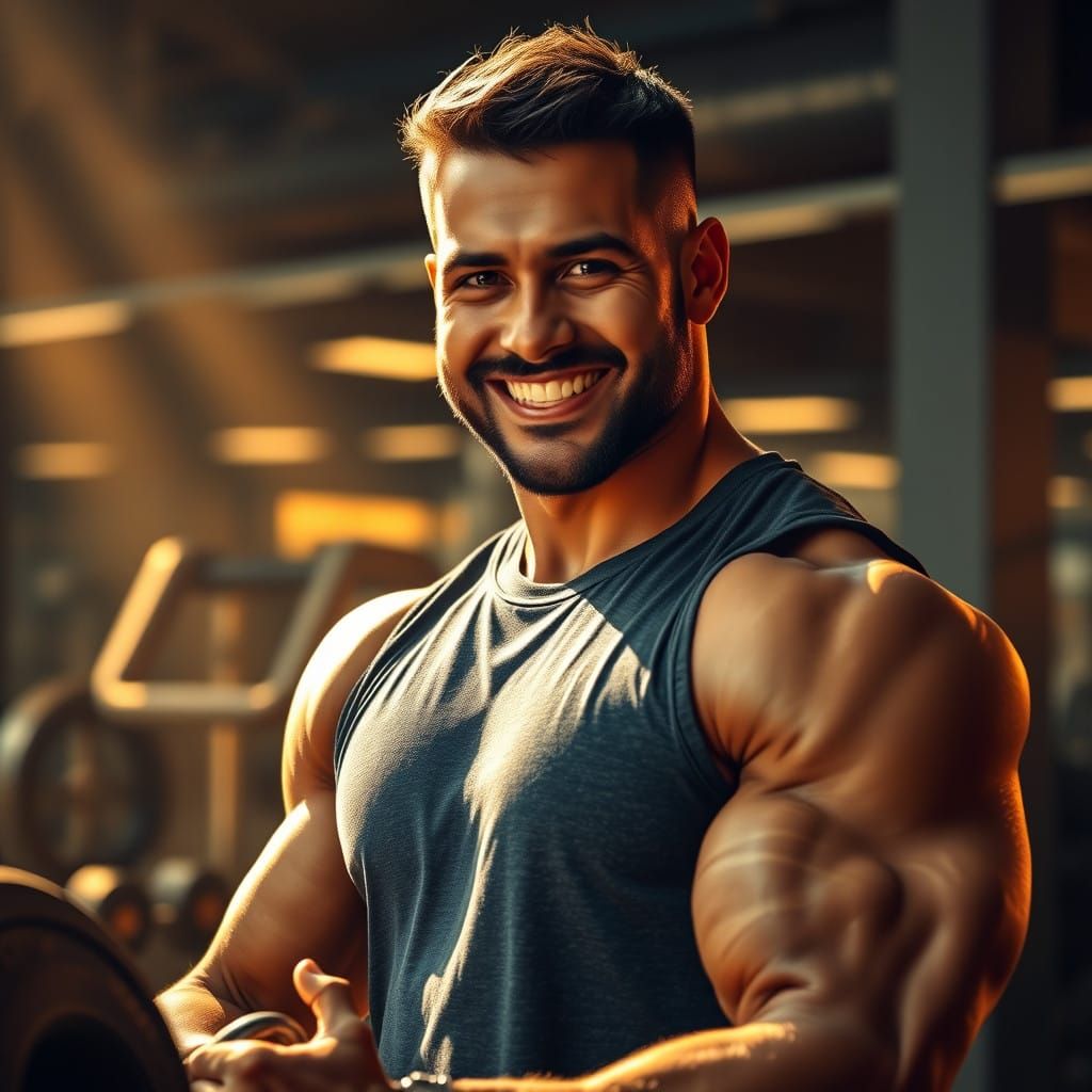 Chiseled Gym Enthusiast Exudes Confidence in High-Contrast G...