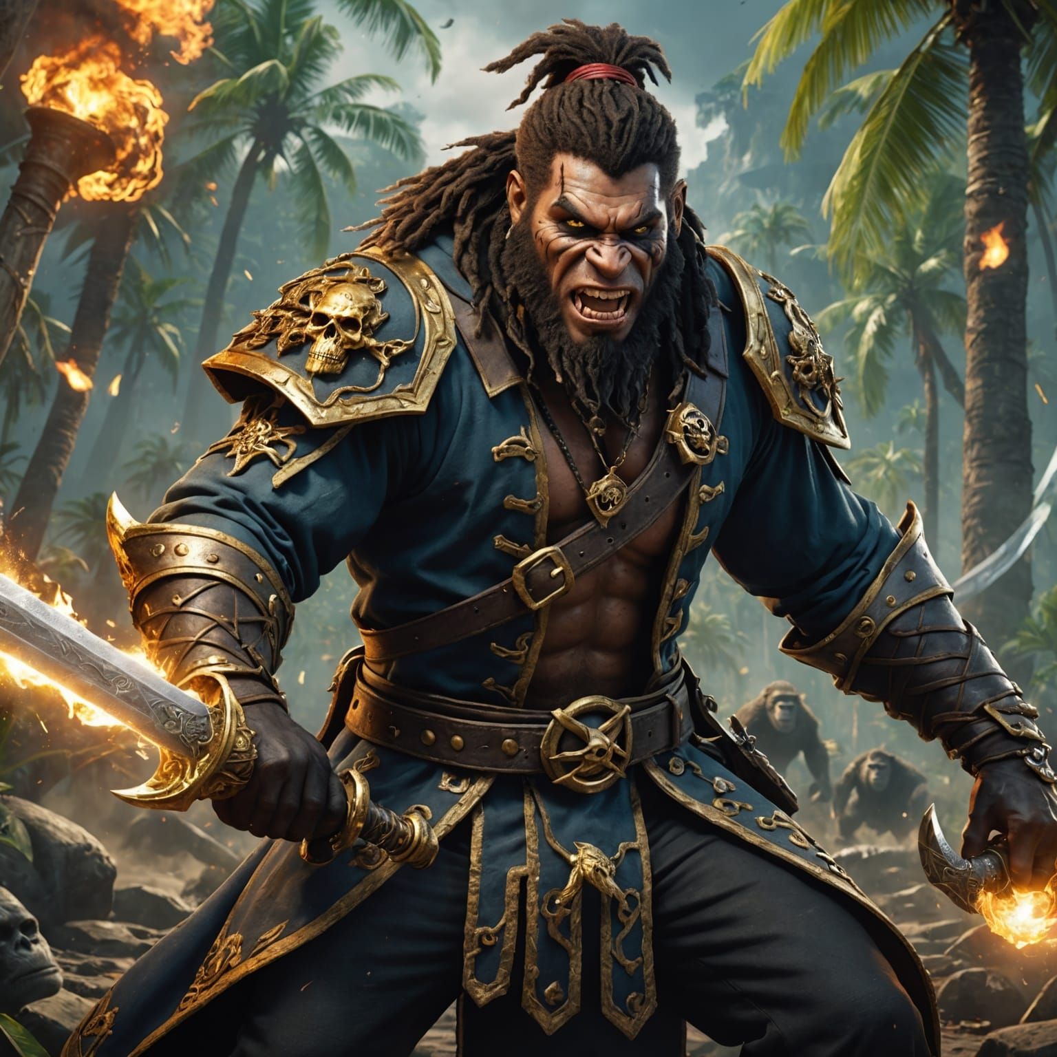 Hyper-Masculine Pirate Character in Detailed Digital Paintin...