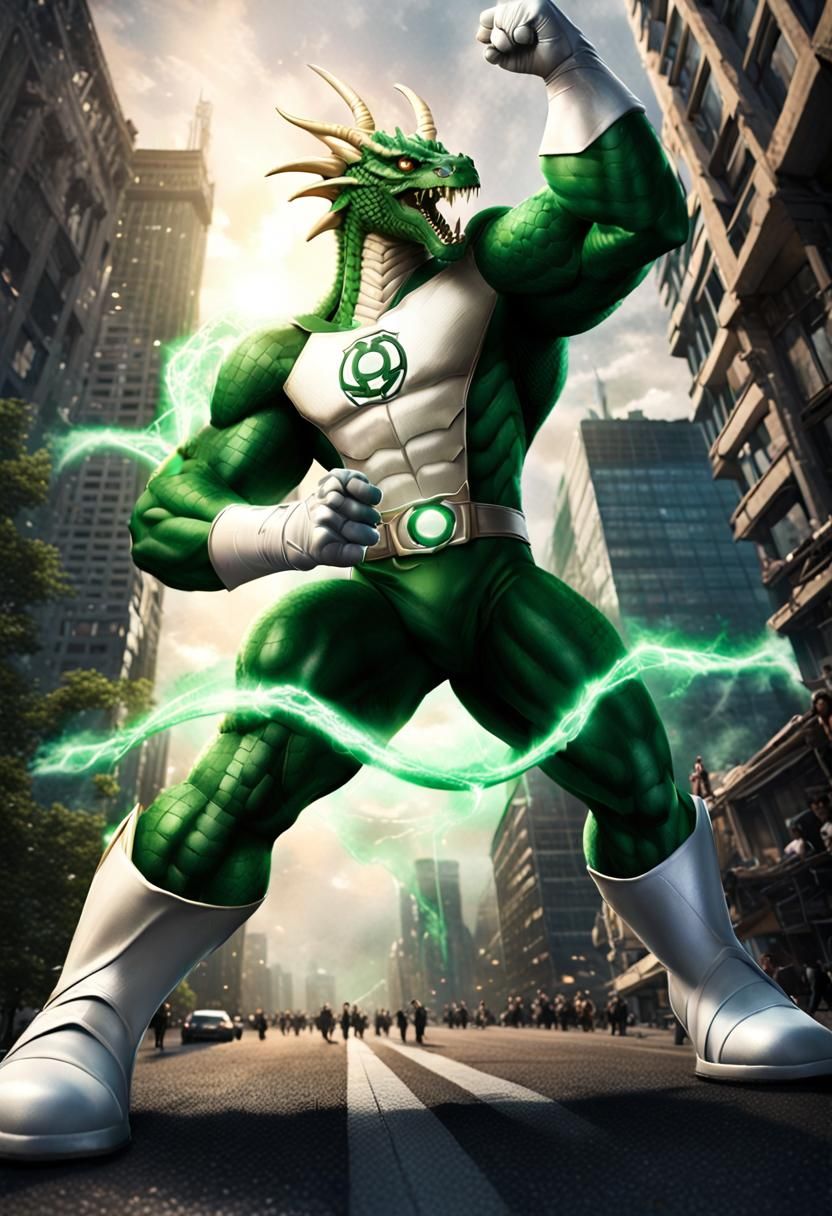 Colossal Dragon Kaiju in Green Lantern Bodysuit