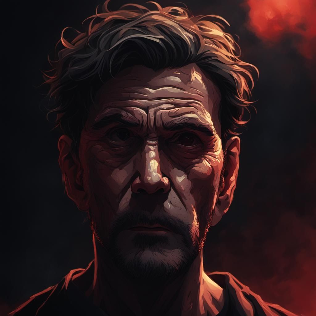 Anguished Man's Face in Moody, Cinematic Concept Art