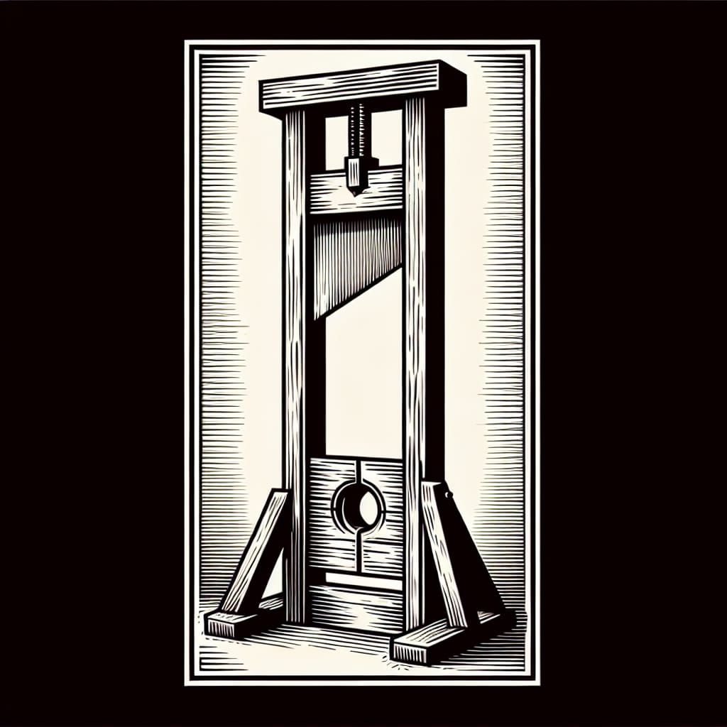 Woodcut Style Guillotine with Ominous Directness