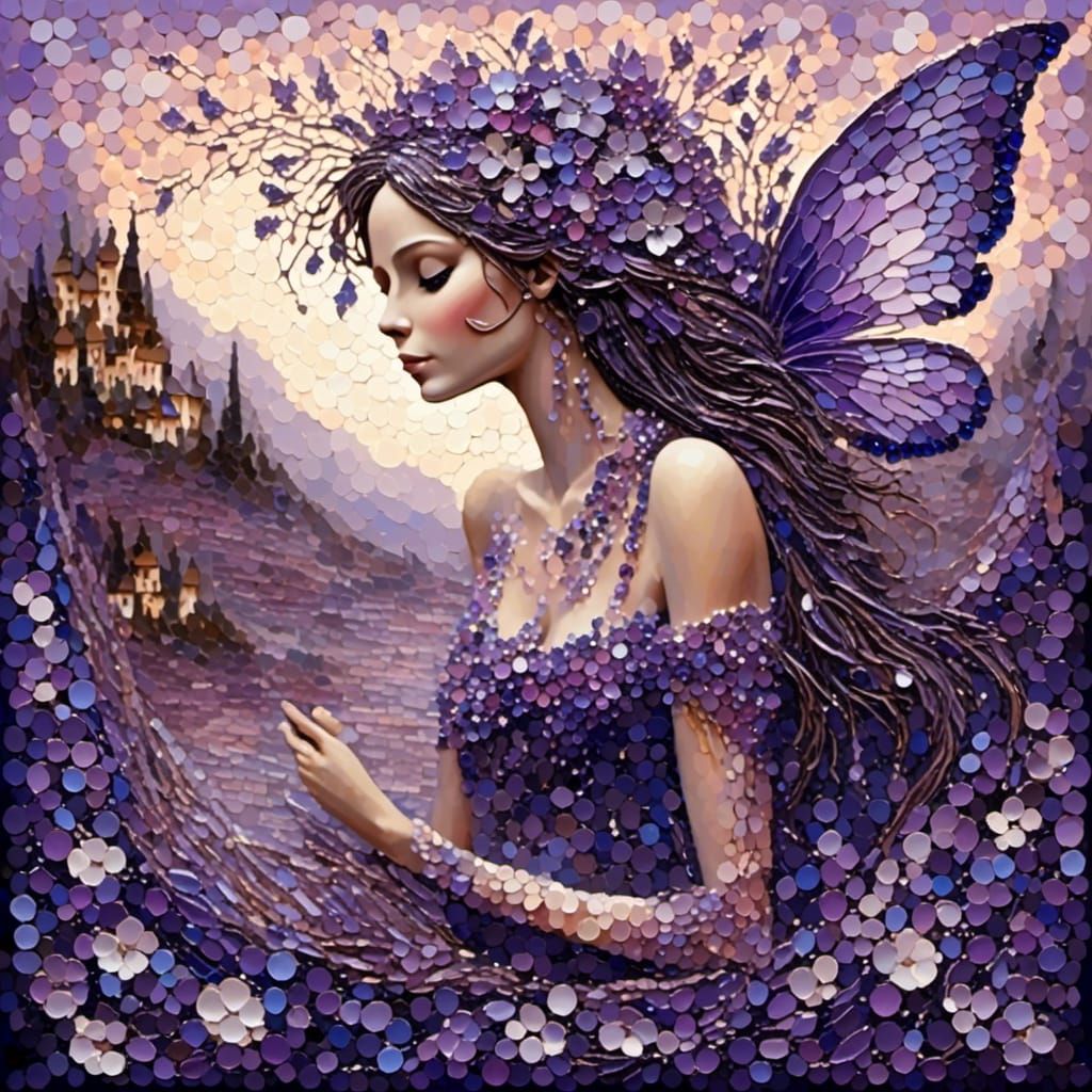 Enchanting Mosaic Fairy with Lavender Flowers