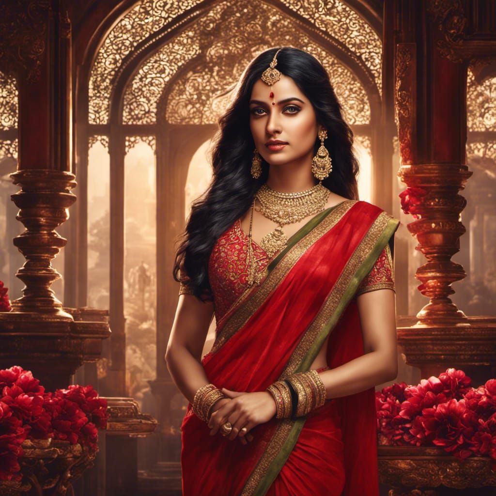 Indian Couple Portrait in Palace with Ruby Jewels