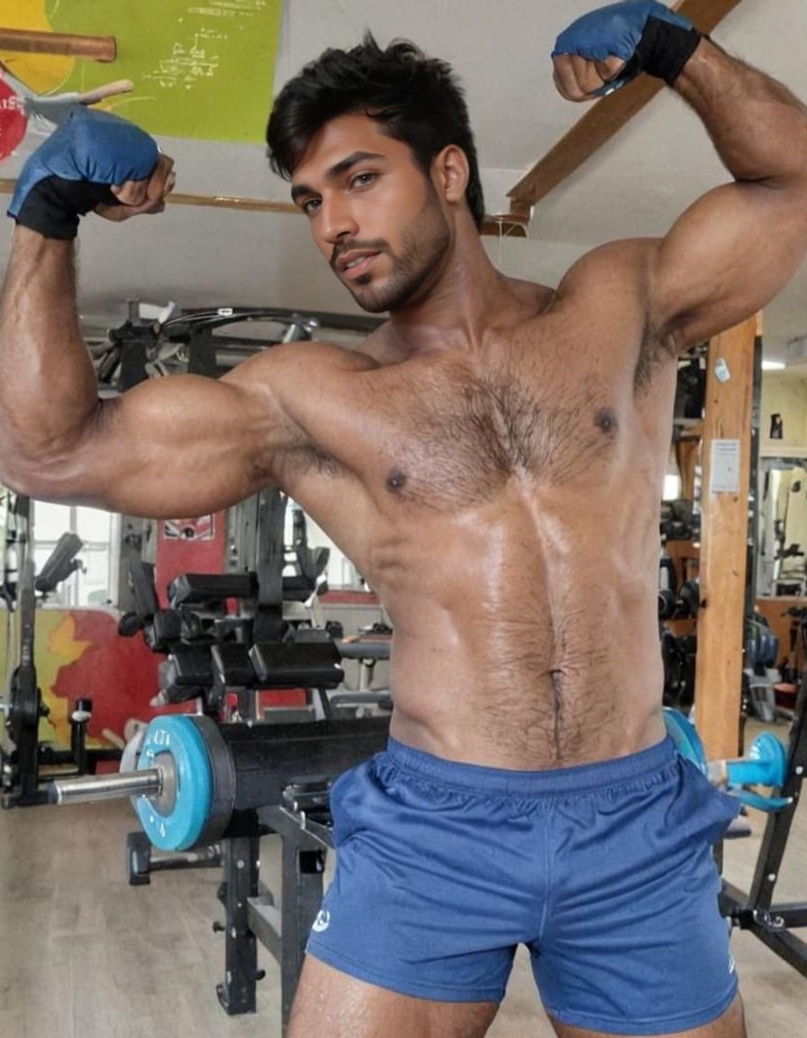 Muscular Indian Gym Enthusiast in Hyper-Realistic Portrait