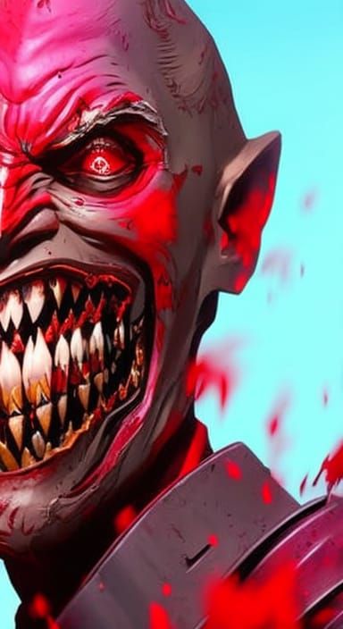 Blood-Soaked Figure Smiling: Hyperrealistic Digital Art