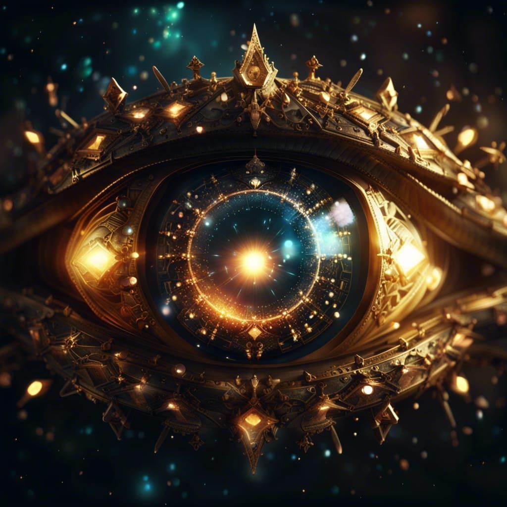 Magical Eye with Glowing Crystals and Gold Accents