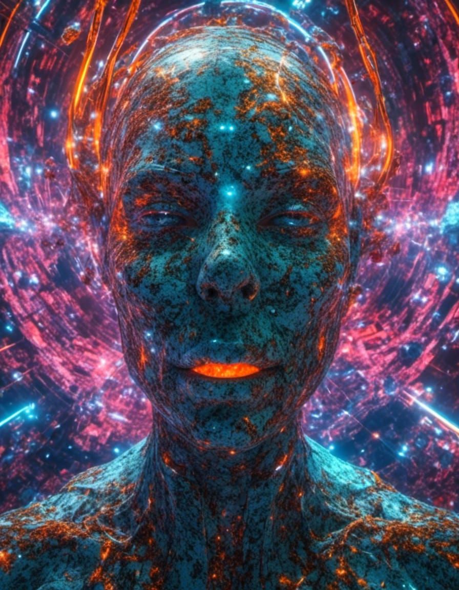 Woman Interconnected with Digital Madness in Cyberpunk Style