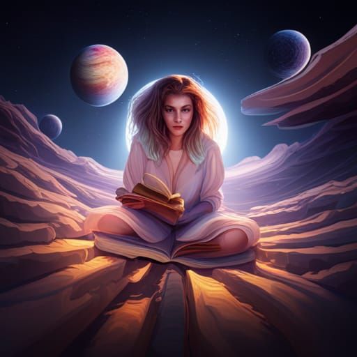 Planets Orbiting a Reader: Detailed Fantasy Art