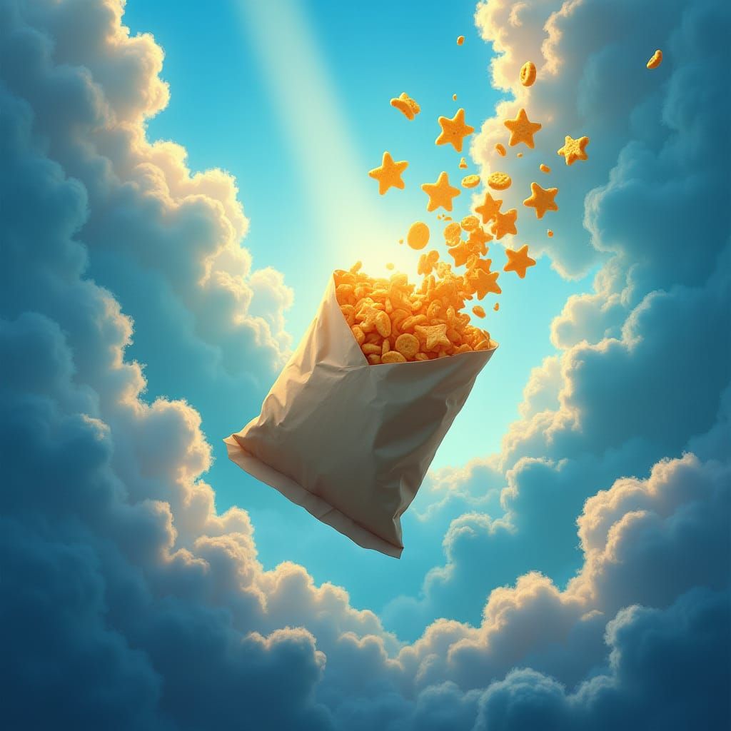 Floating Potato Crackers in Surreal Dreamscape