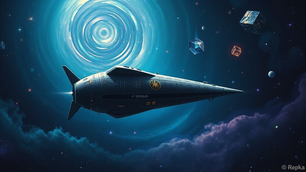 Surreal Cosmic Landscape with Glowing Hieroglyphics in a Dre...