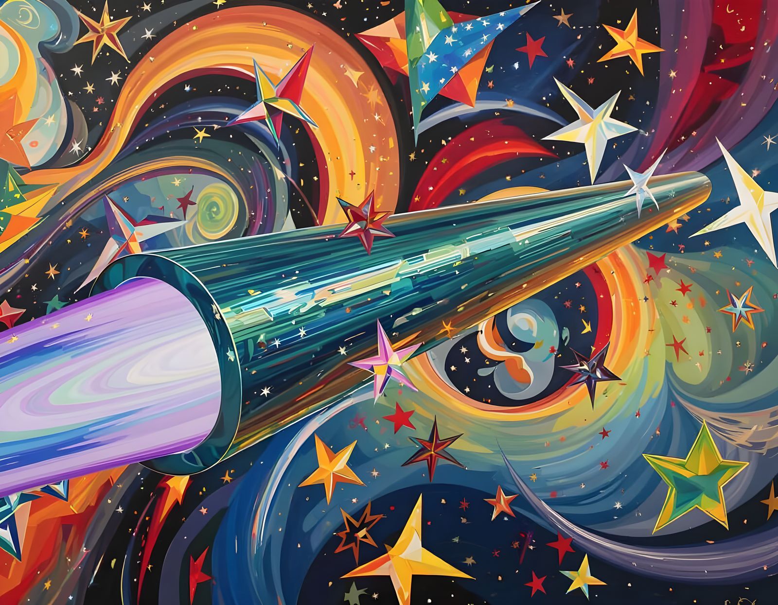 Sleek Mirror Cylinder with Iridescent Exhaust in Vortex Gala...