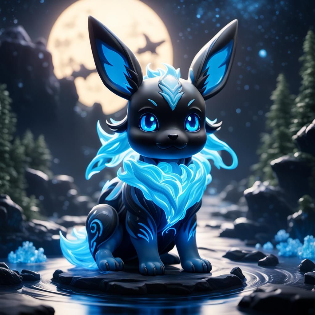 Bioluminescent Porcelain Eevee in Star Ocean Style