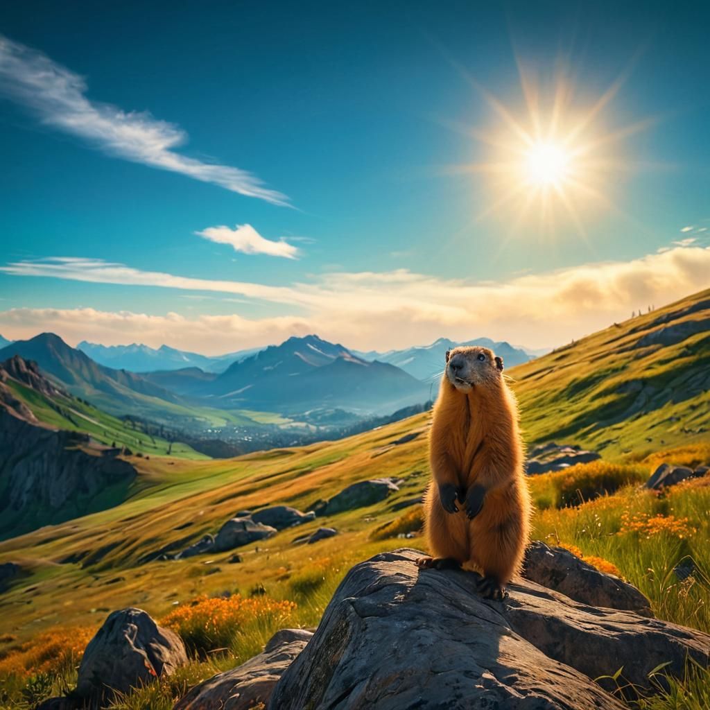 Brown Marmot Surveying Majestic Mountain Landscape