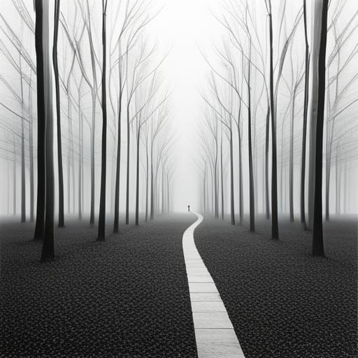 Misty Forest: Minimalist Ink and Charcoal Landscape