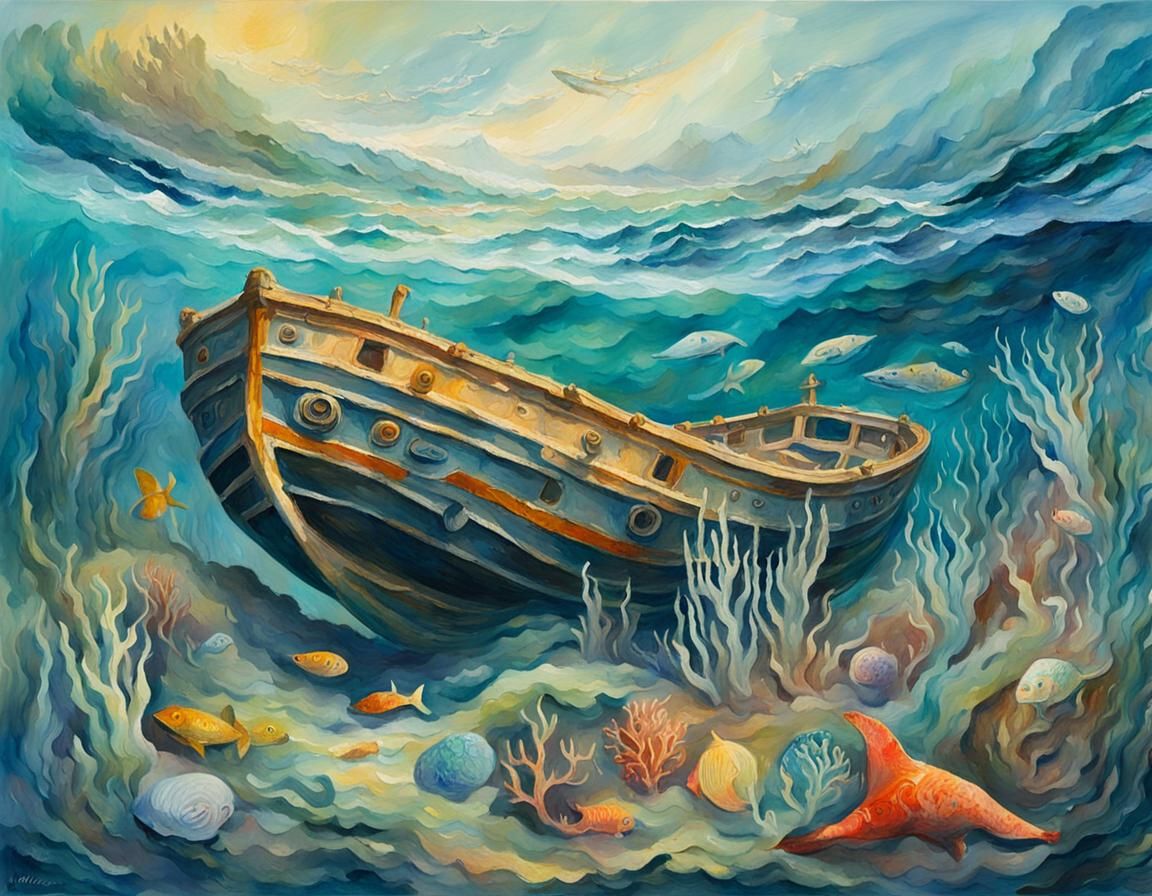 Sunken Vessels in Impressionist Gouache Watercolor