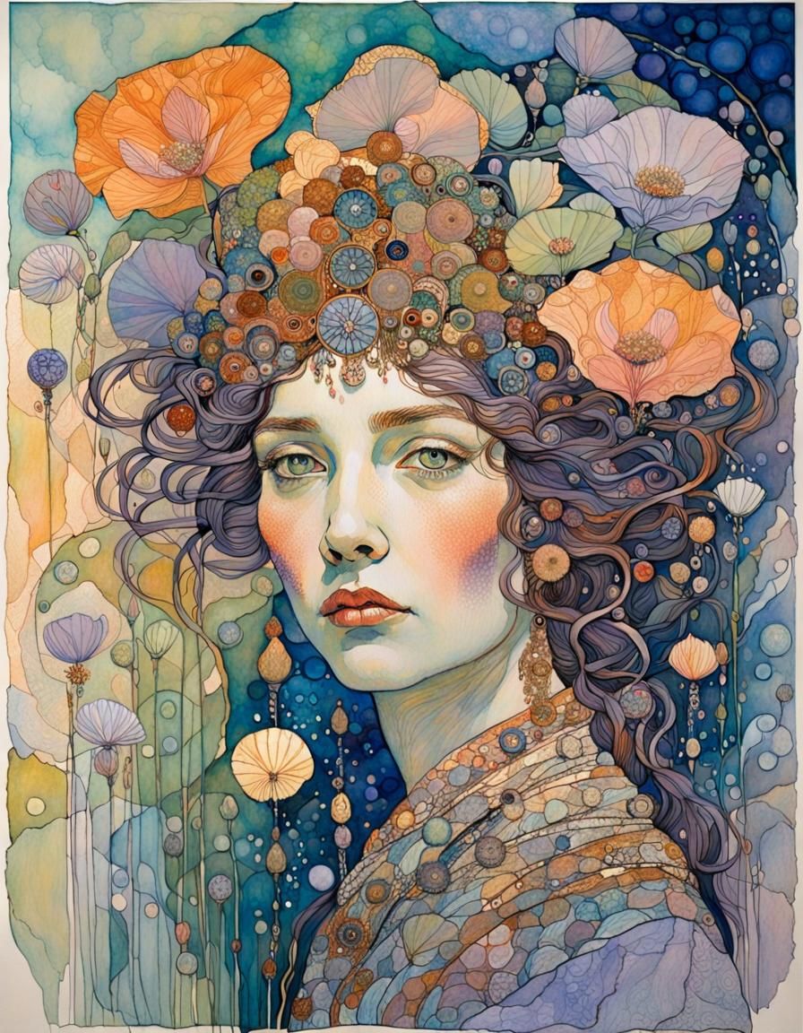 Fairy Queen Portrait in Art Nouveau Style