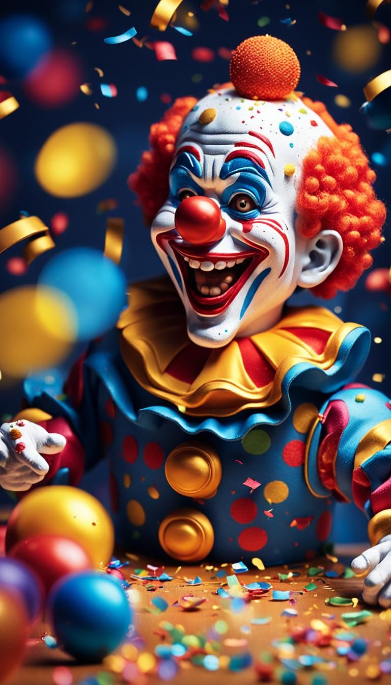 Smiling Toy Clown Pop-Up in Fantasy Graphic Style