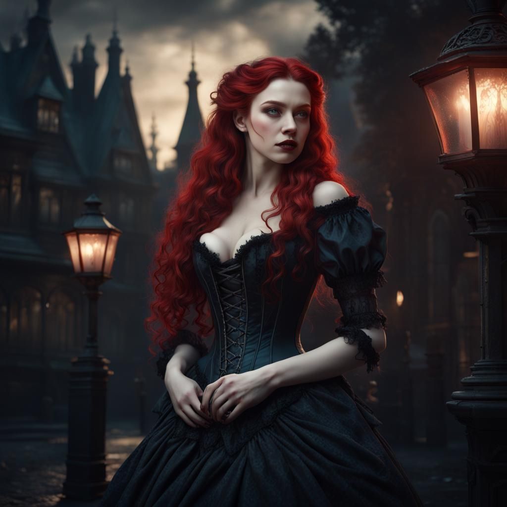 Victorian Gothic Vampire Woman in Detailed Digital Painting
