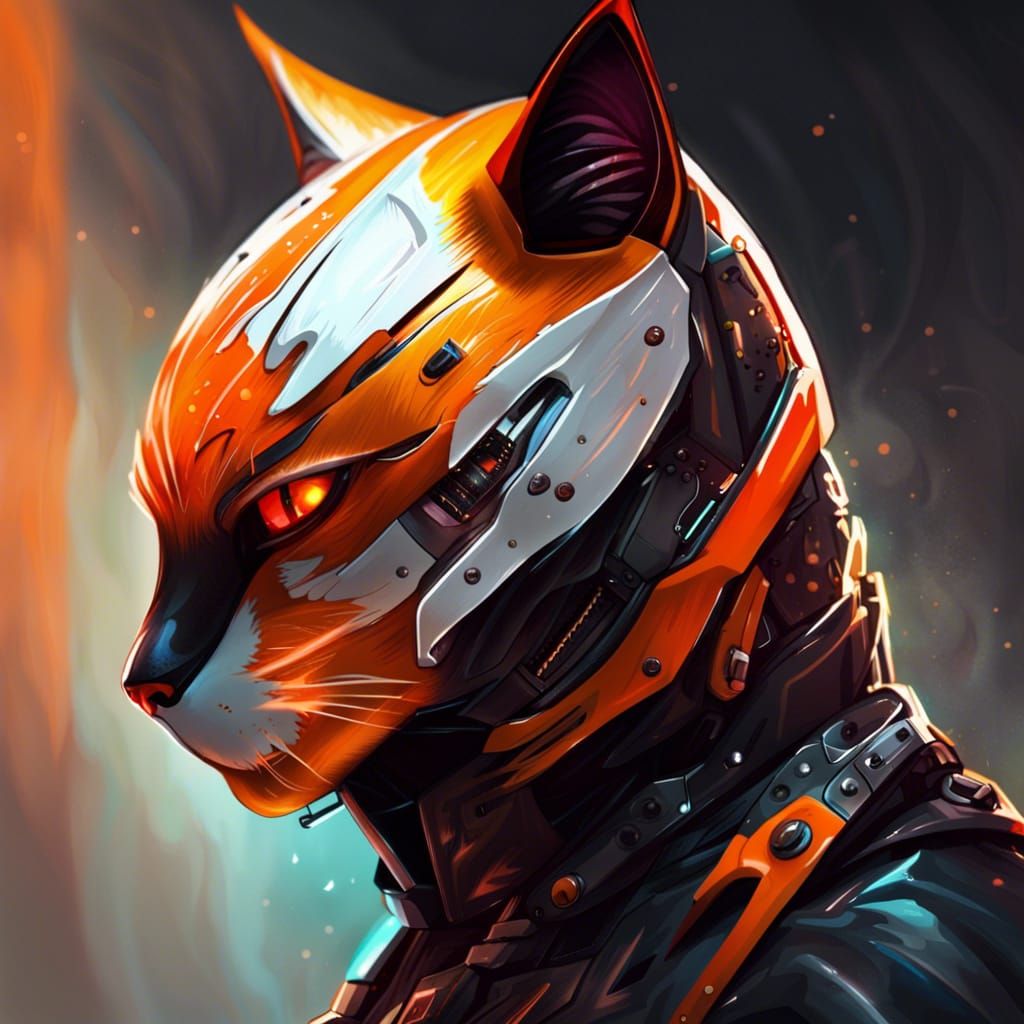Futuristic Cat Helmet Villain in Splash Art Style