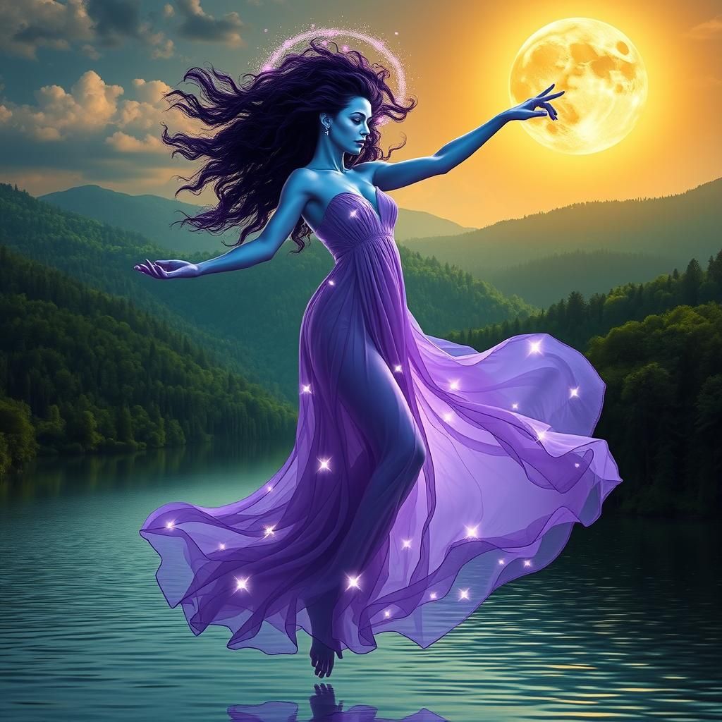 Majestic Woman Dancing in Ethereal Landscape