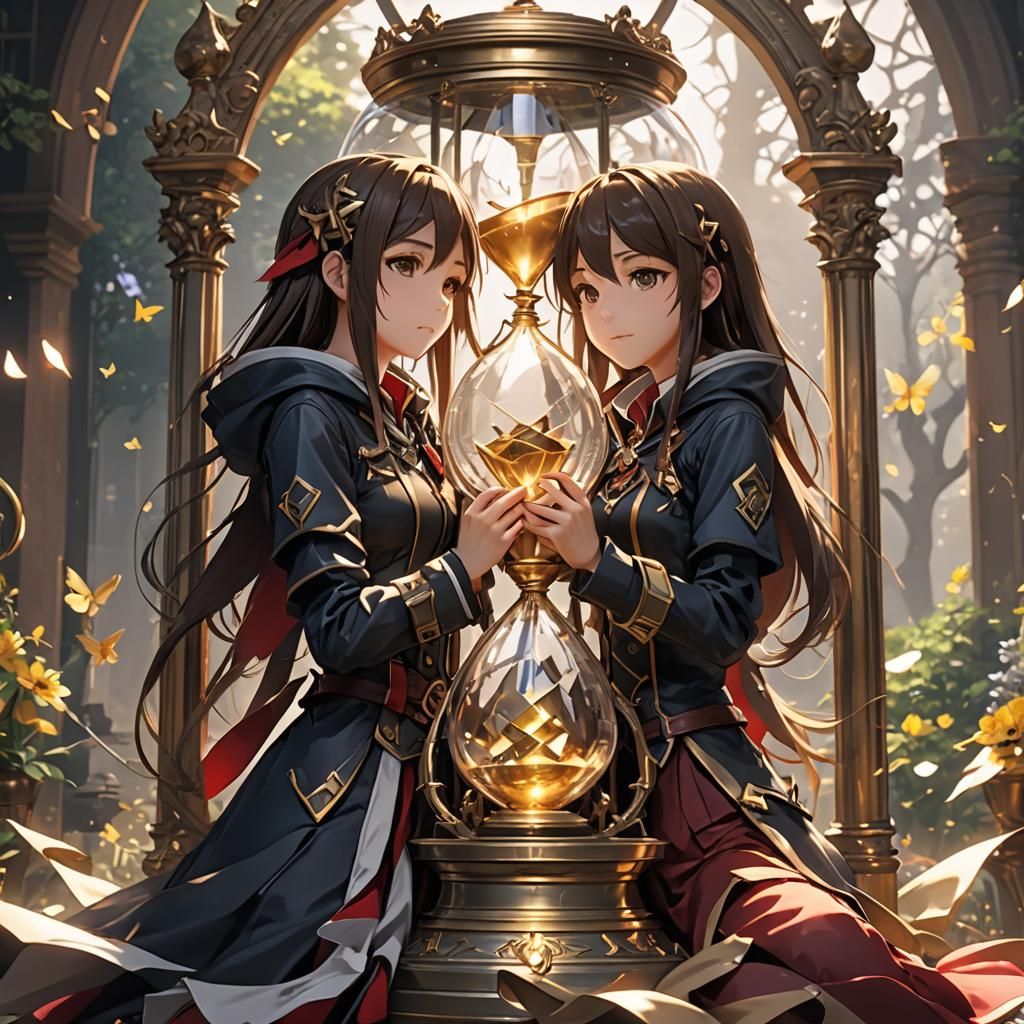 Anime Lovers Trapped in Hourglass: 3D Render