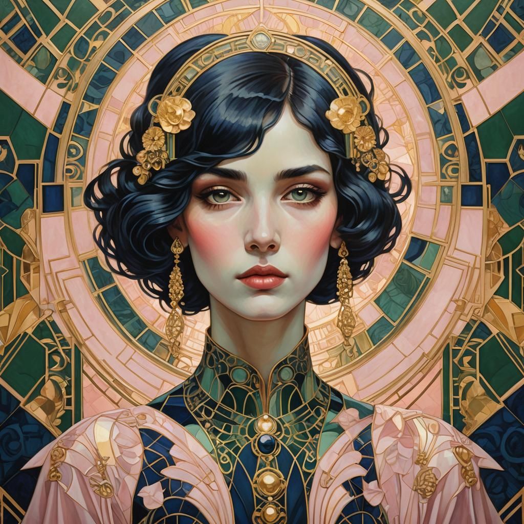 Art Deco Portrait with Geometric Patterns