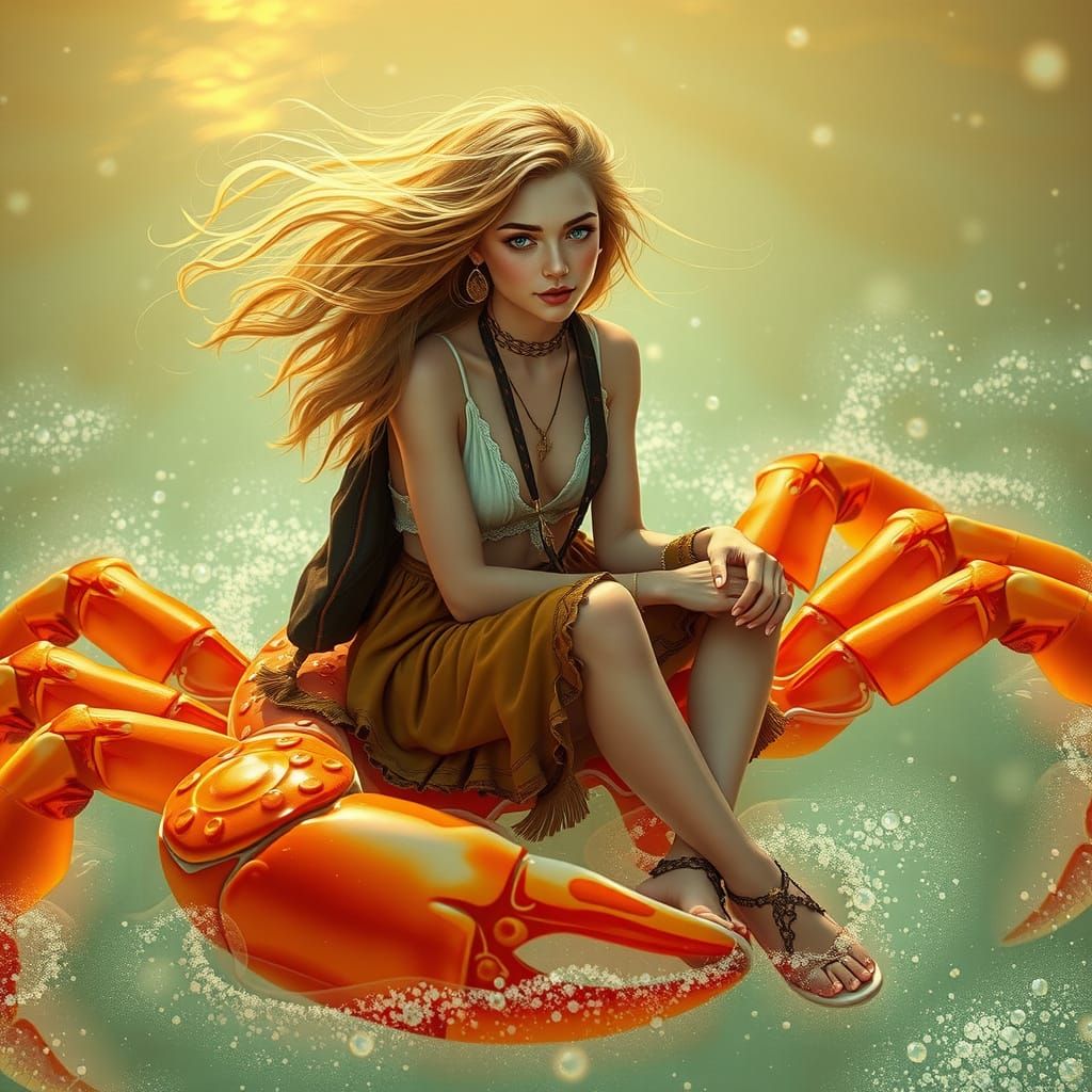 Bohemian Woman on Gummy Crab in Soda Sea