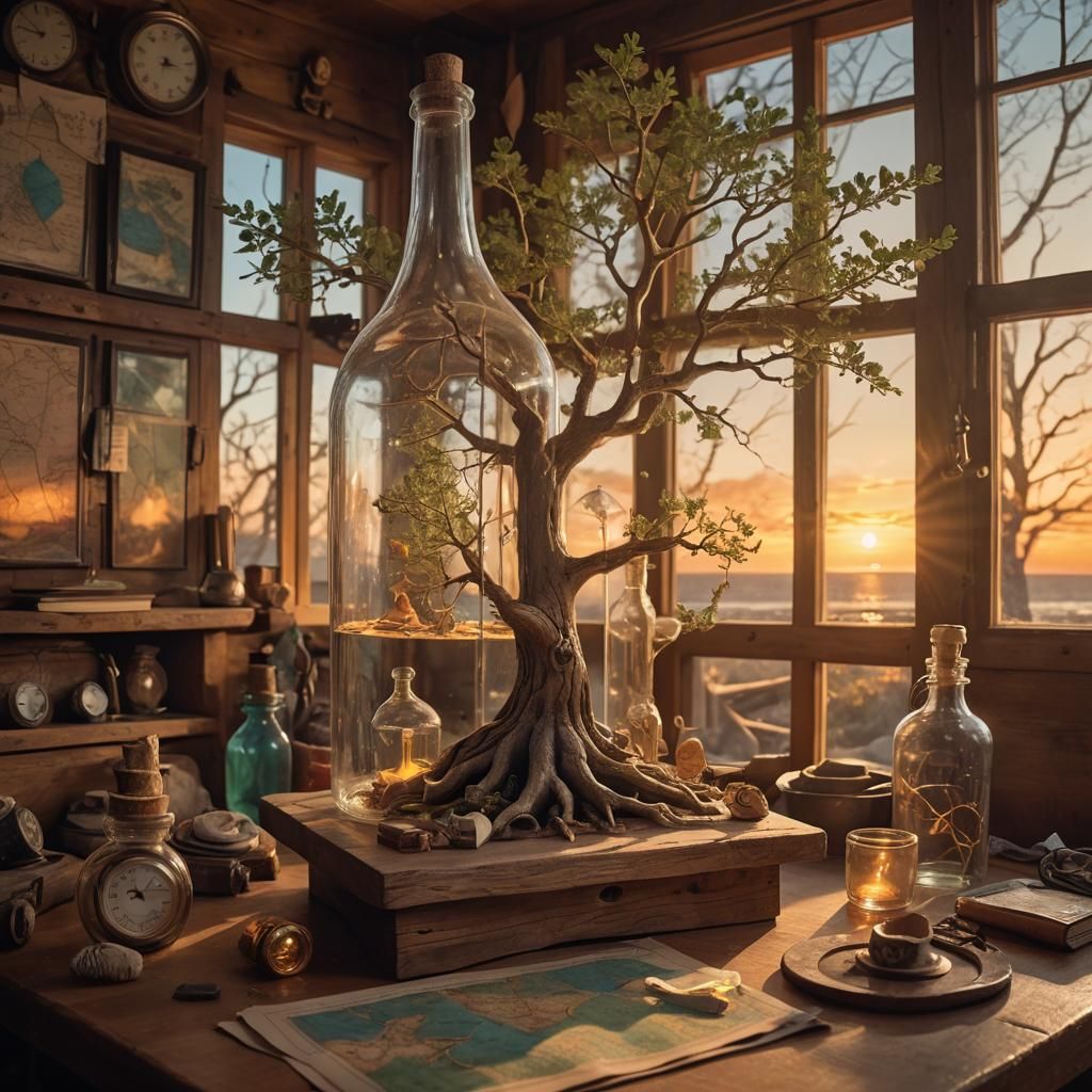 Enchanting Cabin in a Bottle Still Life