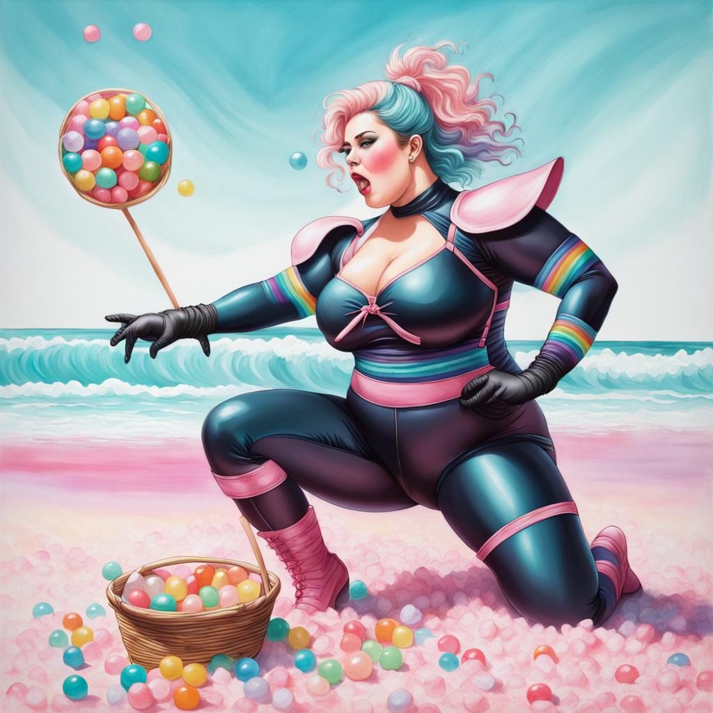 Rainbow Ninja on Sugar Beach: Hyperrealistic Watercolor Art
