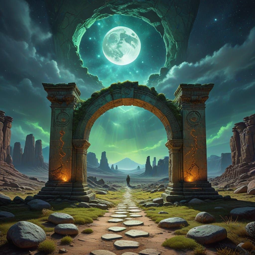 Luminous Archway in Desert Oil Painting