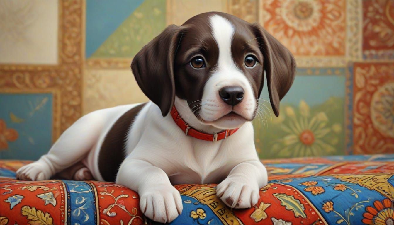 Pointer Puppy with Elegant Fantasy Features in Acrylic Art
