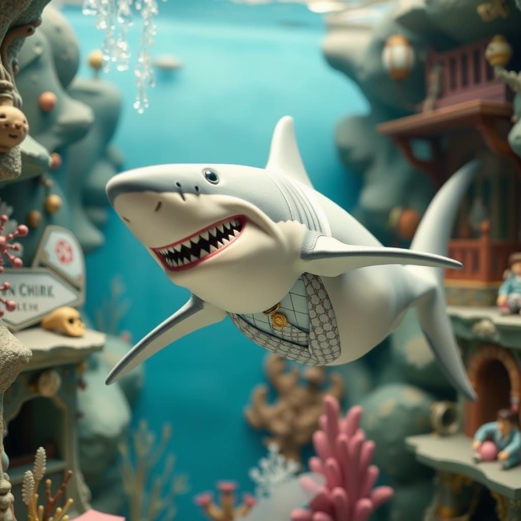 Majestic White Shark in Whimsical Bespoke Suit