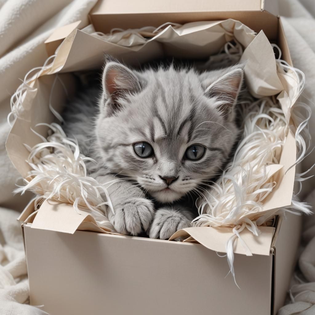 Grey Kitten Sleeping: Hyper-Realistic 3D Anime Art