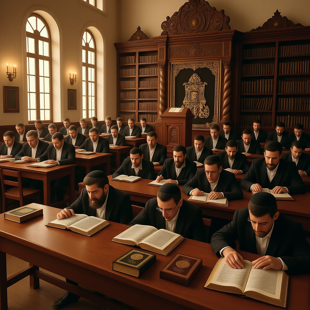 Jewish Scholars Deep in Study in Synagogue