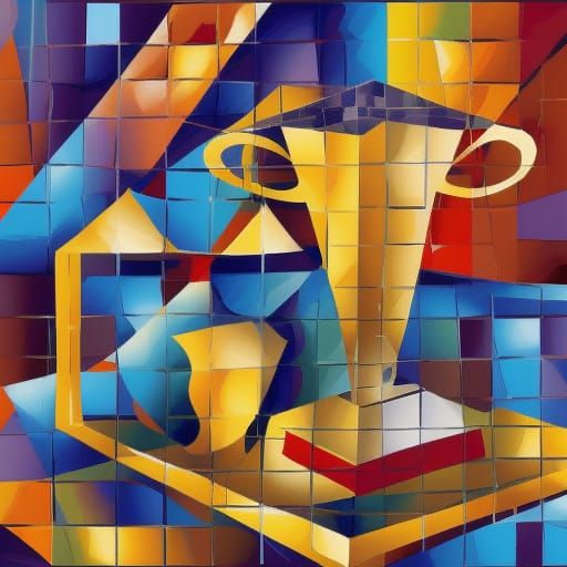 Golden Trophy in Cubist Vector Art Style