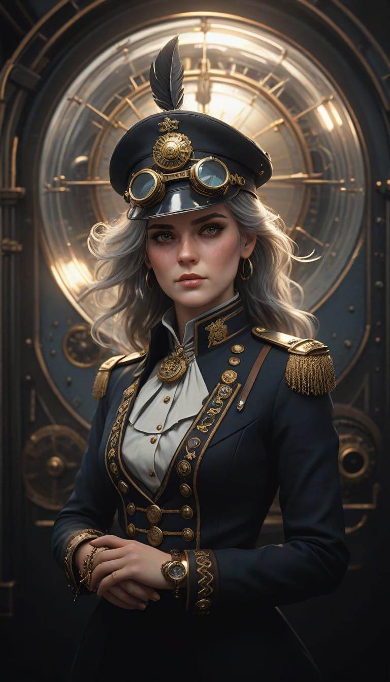 Winter Fey Officer in Steampunk Zeppelin Era