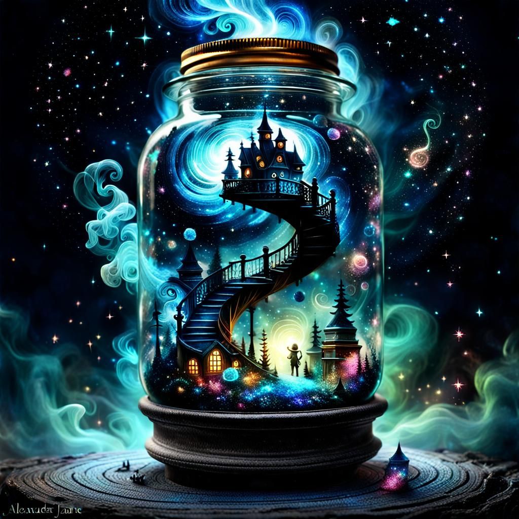 Enchanted Galaxy Portal in Glass Jar