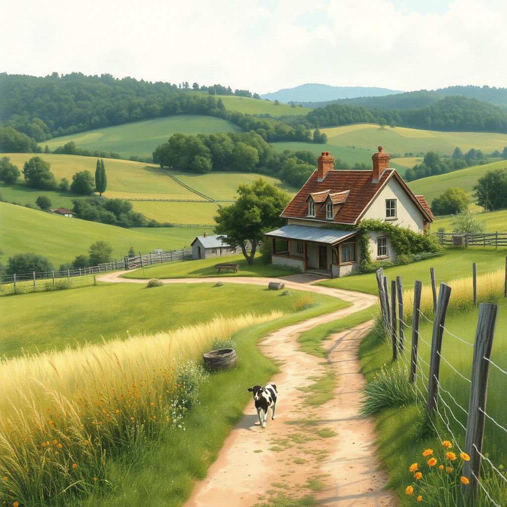 Charming Rustic Farm in Watercolour Style