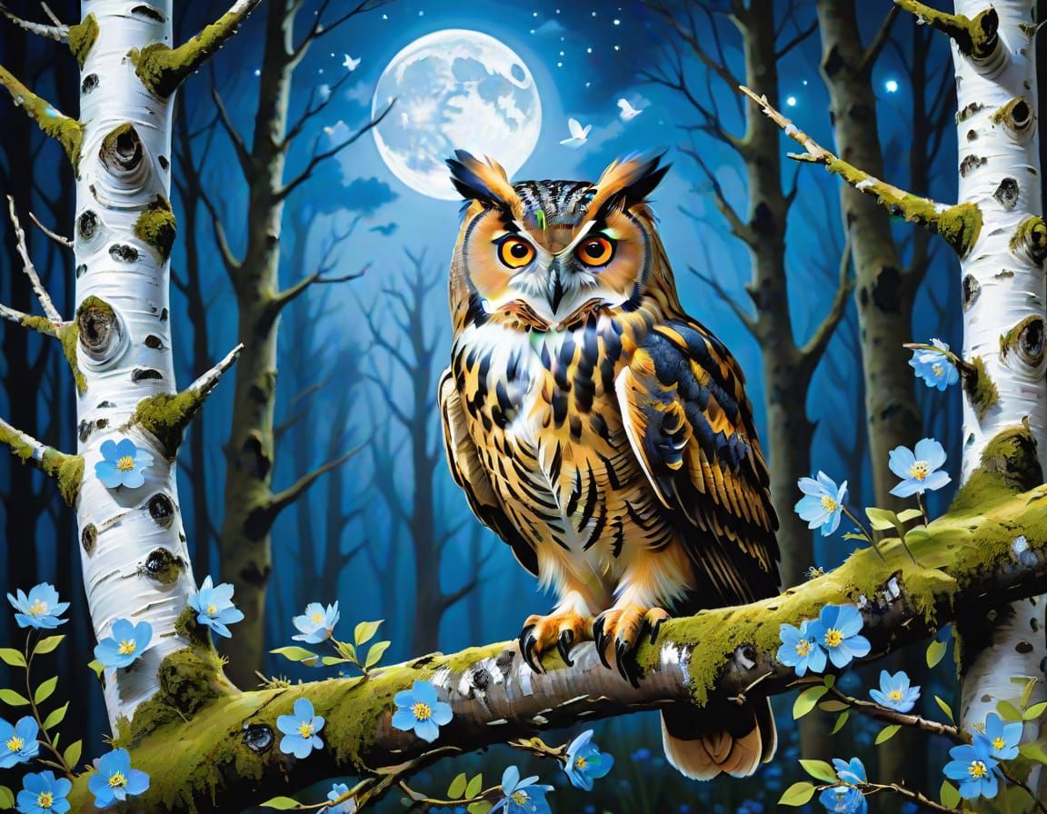 Surreal Moonlit Forest with Bold Brush Strokes and Majestic ...