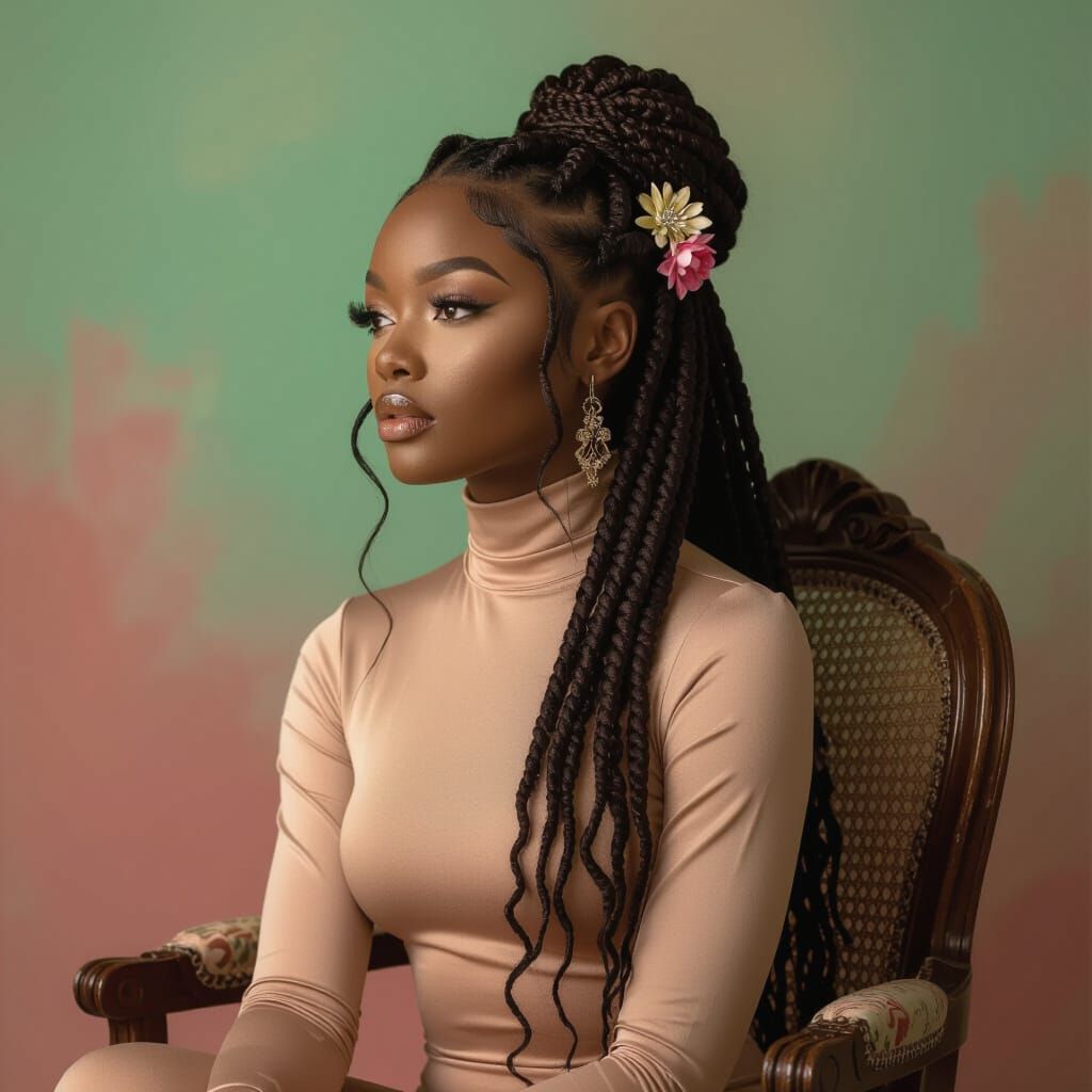 Elegant Woman with Faux Locs in Vintage Style