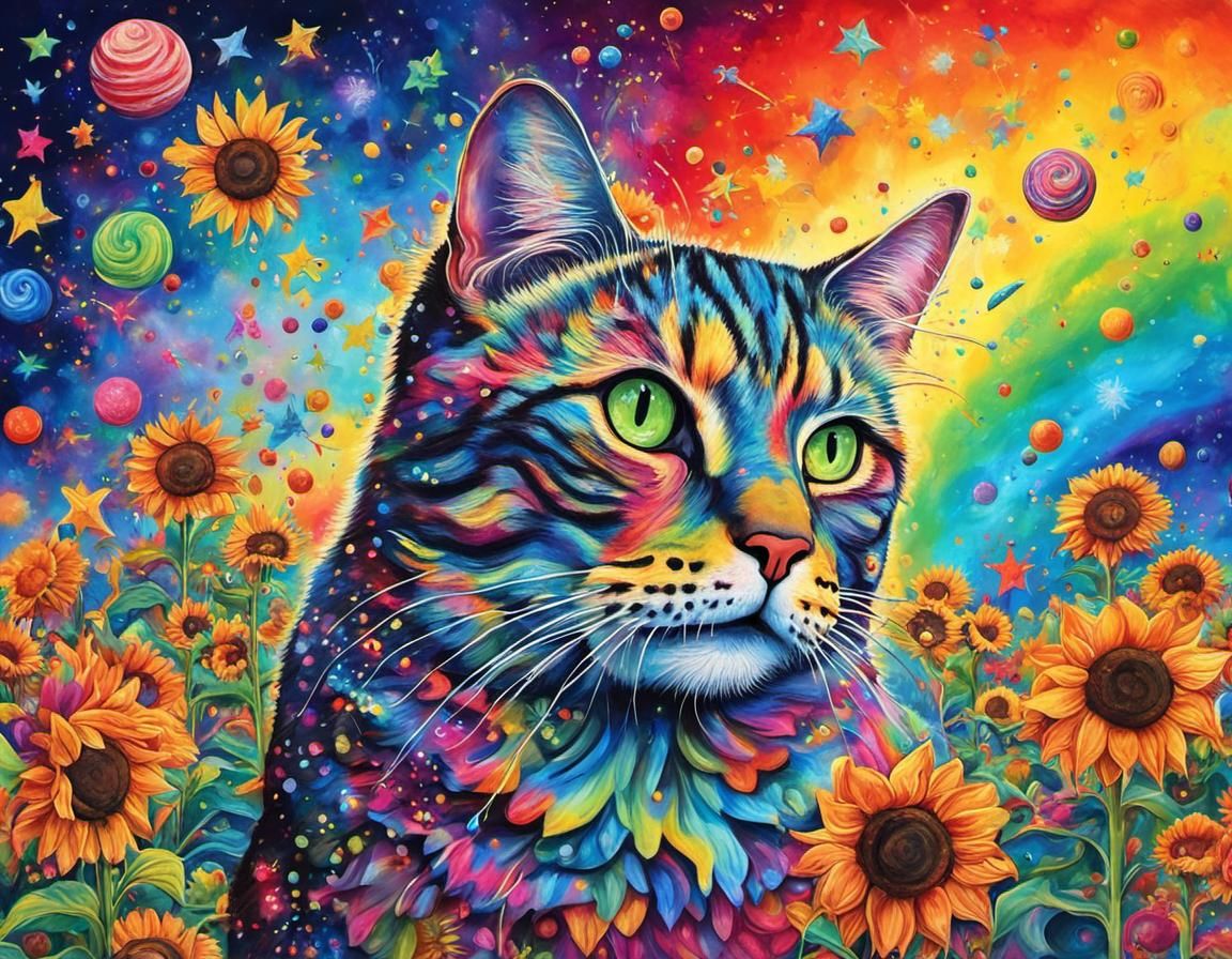 Surreal Cat in Psychedelic Candyland Dreamscape
