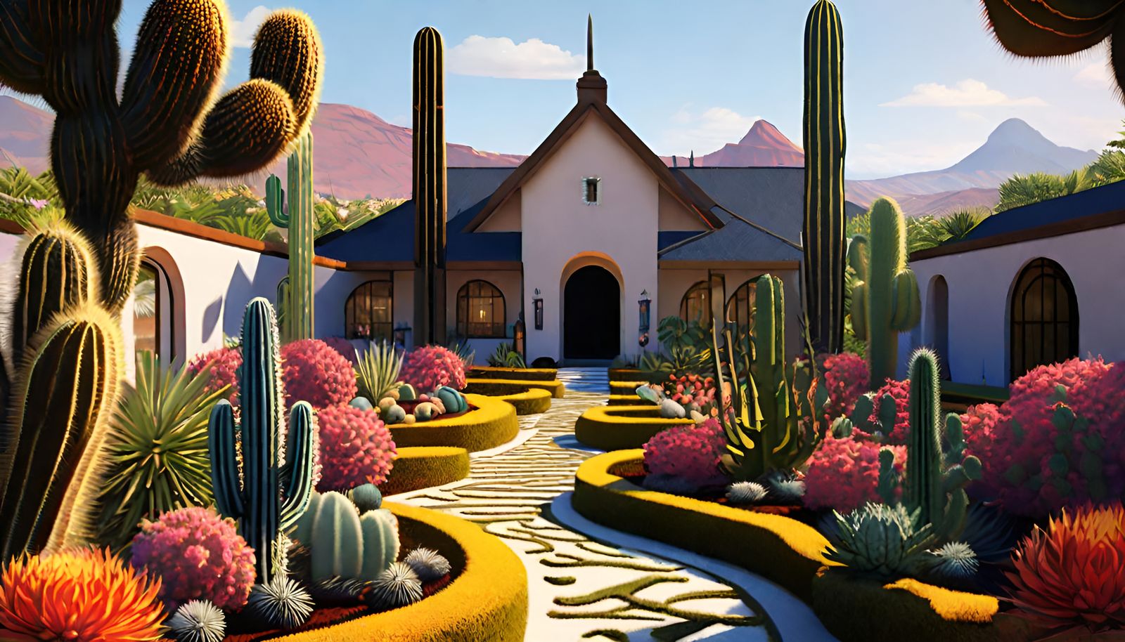 Fiery Desert Garden with Thorns and Floral Flames