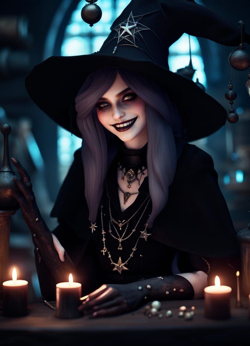 Gothic Witch in Alchemy Lab: Dark Fantasy Art