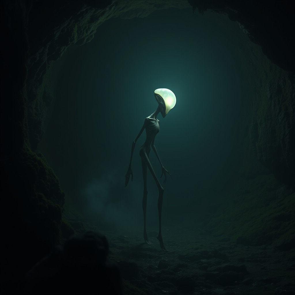 Alien Light Bulb Head Walks Eerie Cave