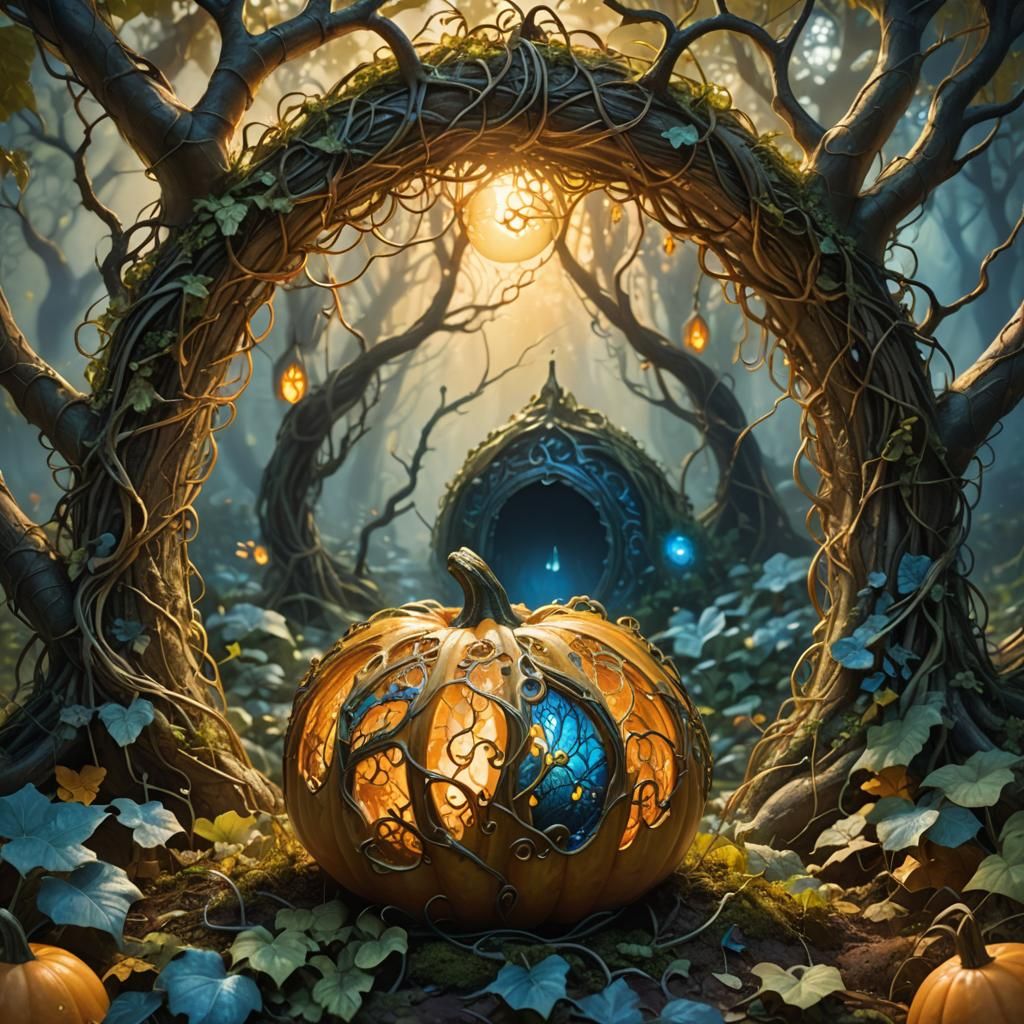 Glowing Portal to Fantasy Forest in Gourd