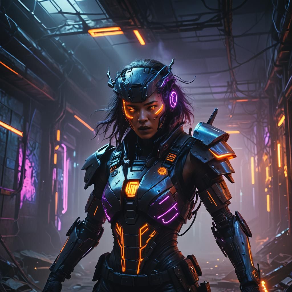 Cyberpunk Terror Woman in Abandoned Asylum