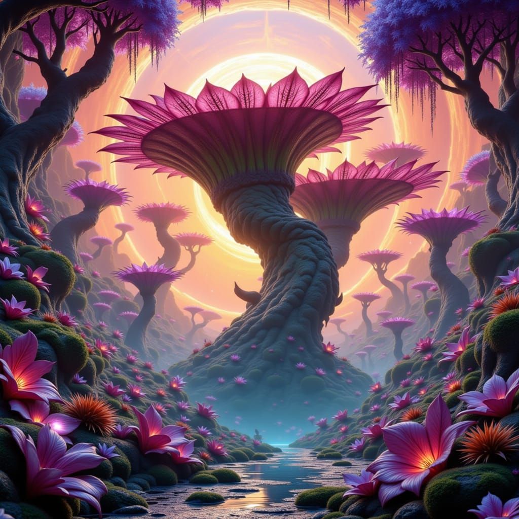 Colossal Piranha Plant in Dark Fantasy Art Nouveau