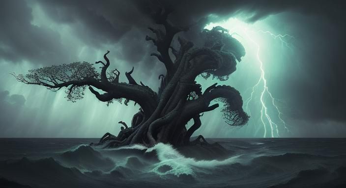 Raging Tropical Storm in Expressionist Style