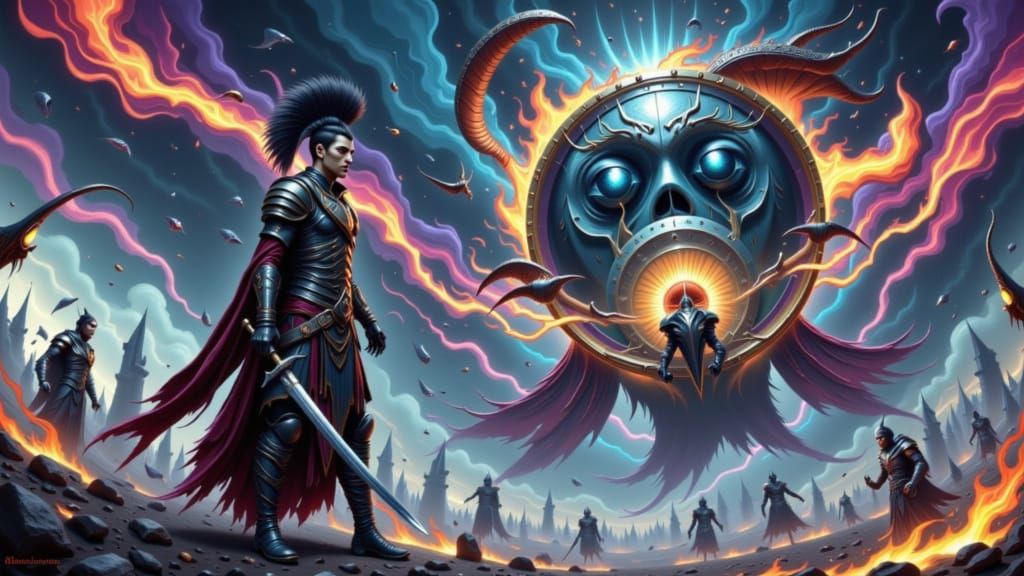 Lone Warrior Amidst Battlefield Inspired by Stalenhag