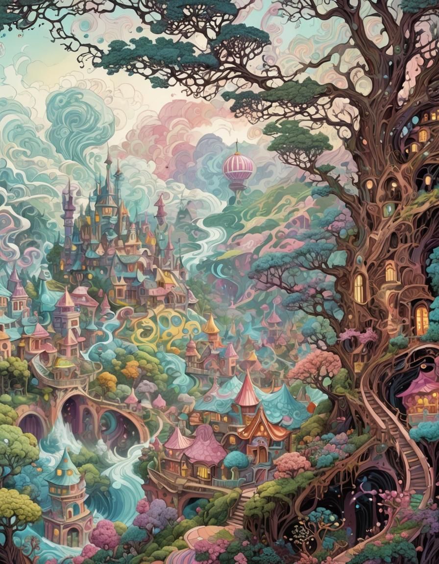 Dreamlike Candyland Landscape in Comic Book Art Style